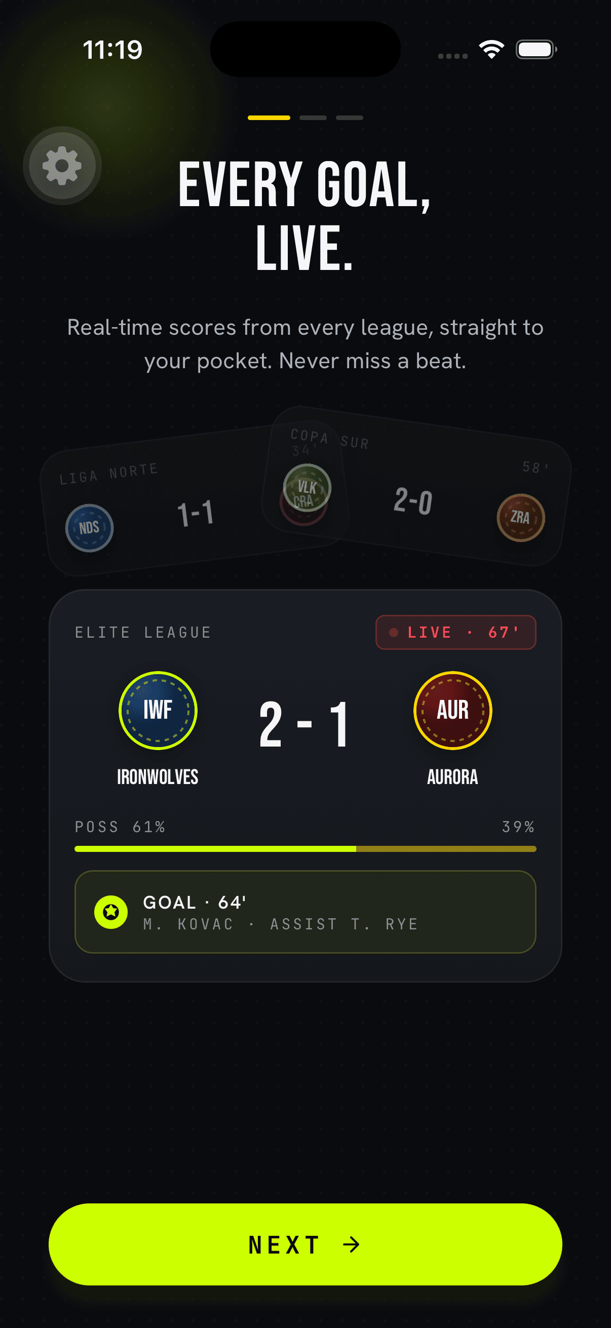 GoalPass live match screen