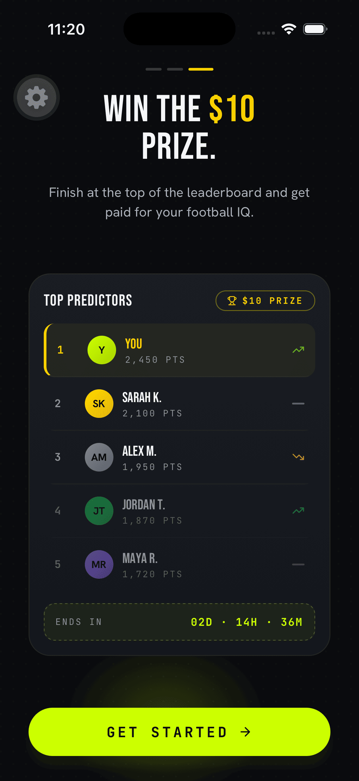 GoalPass leaderboard screen